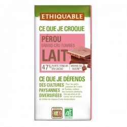 Chocolat lait 50% cacao Bolivie - Madagascar  BIO 100g Moins de Sucre  Ethiquable
