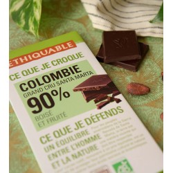 Chocolat noir 90% cacao Colombie ou Nicaragua BIO 100g          Ethiquable