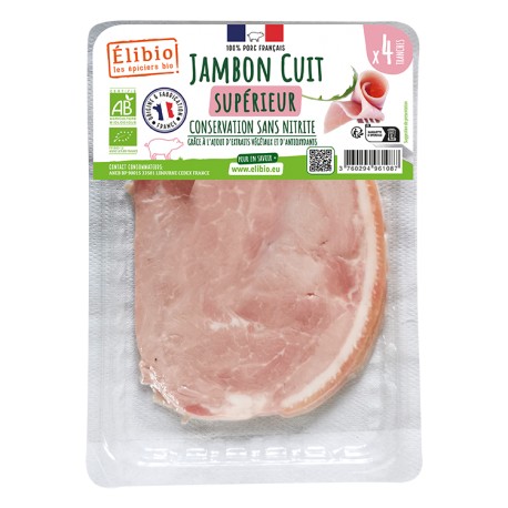 JAMBON AC 4TR SS SEL NITRITÉ (160G) ELIBIO - EPICIERS BIO